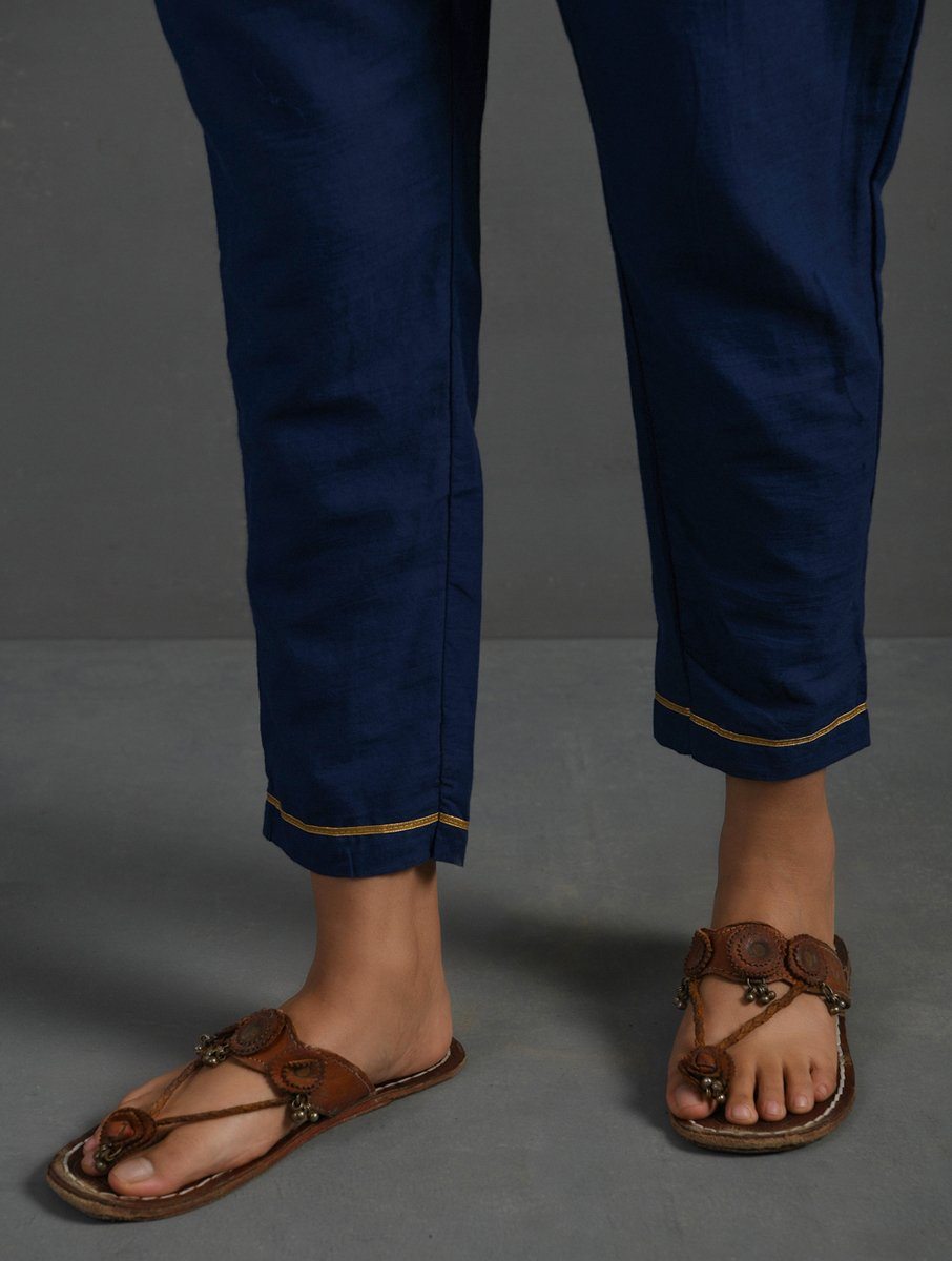 (Set of 2) Indigo Gota Kissed Chanderi Kurta & Pant Kurta The Neem Tree Sonal Kabra Buy Shop online premium luxury fashion clothing natural fabrics sustainable organic hand made handcrafted artisans craftsmen
