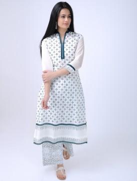 White & blue kurta Kurta Sonal Kabra Sonal Kabra Buy Shop online premium luxury fashion clothing natural fabrics sustainable organic hand made handcrafted artisans craftsmen