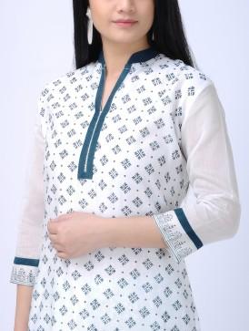 White & blue kurta Kurta Sonal Kabra Sonal Kabra Buy Shop online premium luxury fashion clothing natural fabrics sustainable organic hand made handcrafted artisans craftsmen