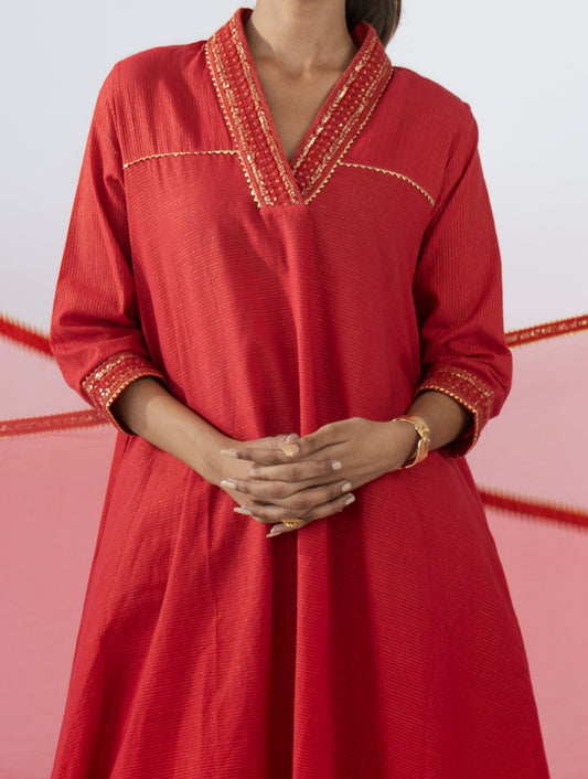 Red Umbrella-cut Kurta set