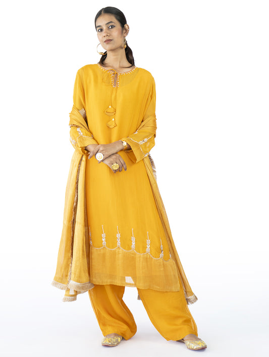 Mustard Organza Kurta Set