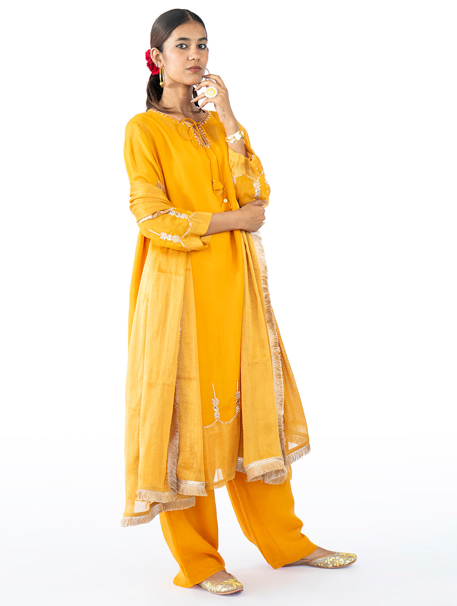 Mustard Organza Kurta Set