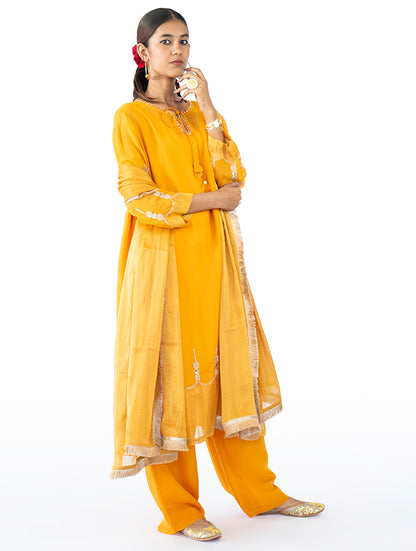 Mustard Organza Kurta Set