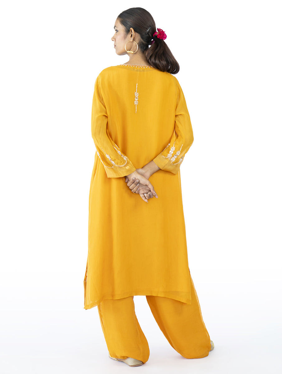 Mustard Organza Kurta Set