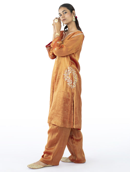 Red Tissue Kurta Set