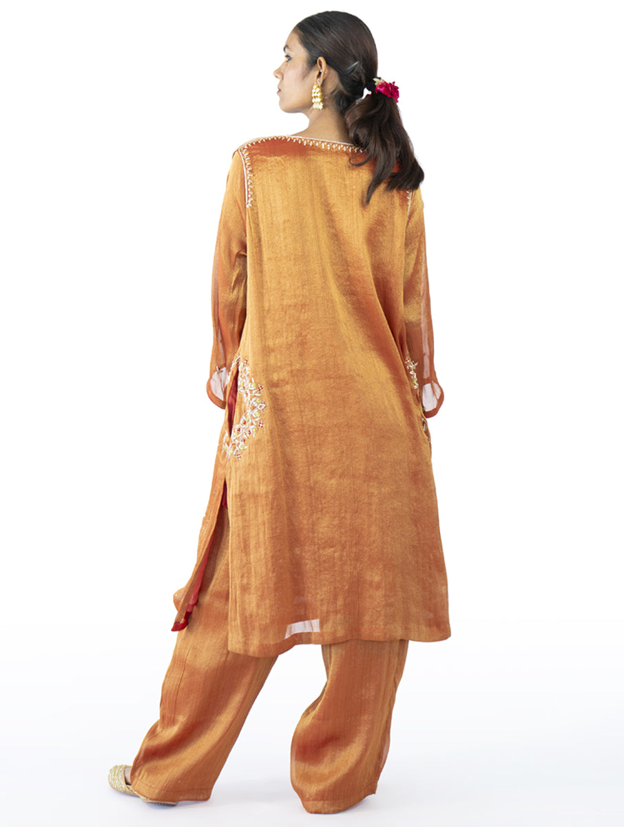 Red Tissue Kurta Set