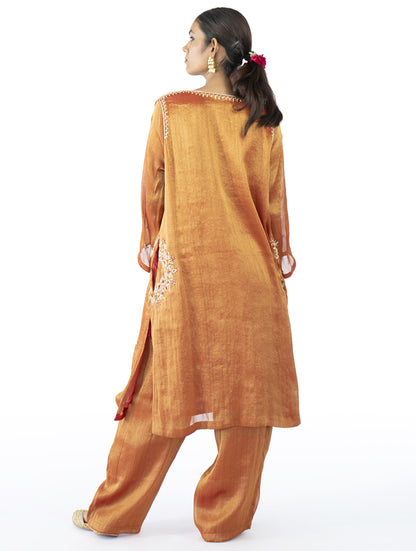 Red Tissue Kurta Set