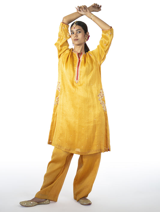 Mustard Tissue Kurta Set