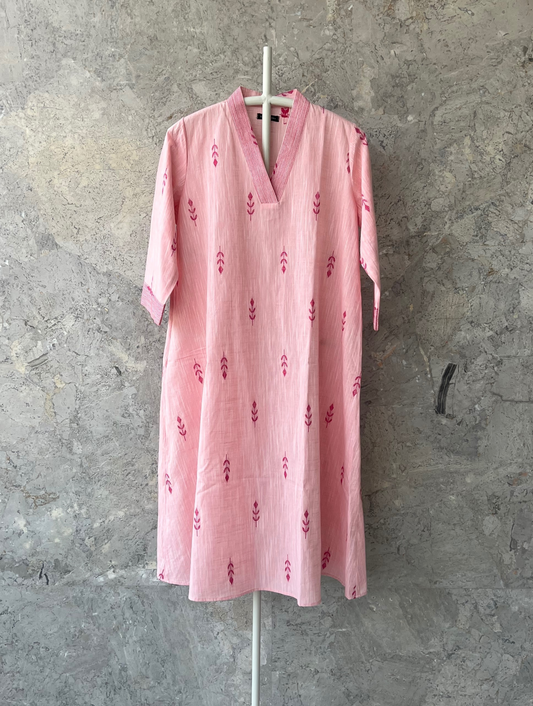 Pink V-Neck Kurta