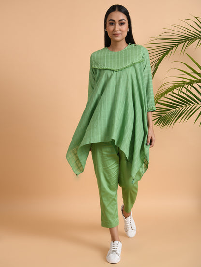 Yellow Asymmetrical Cotton Top with Tassels
