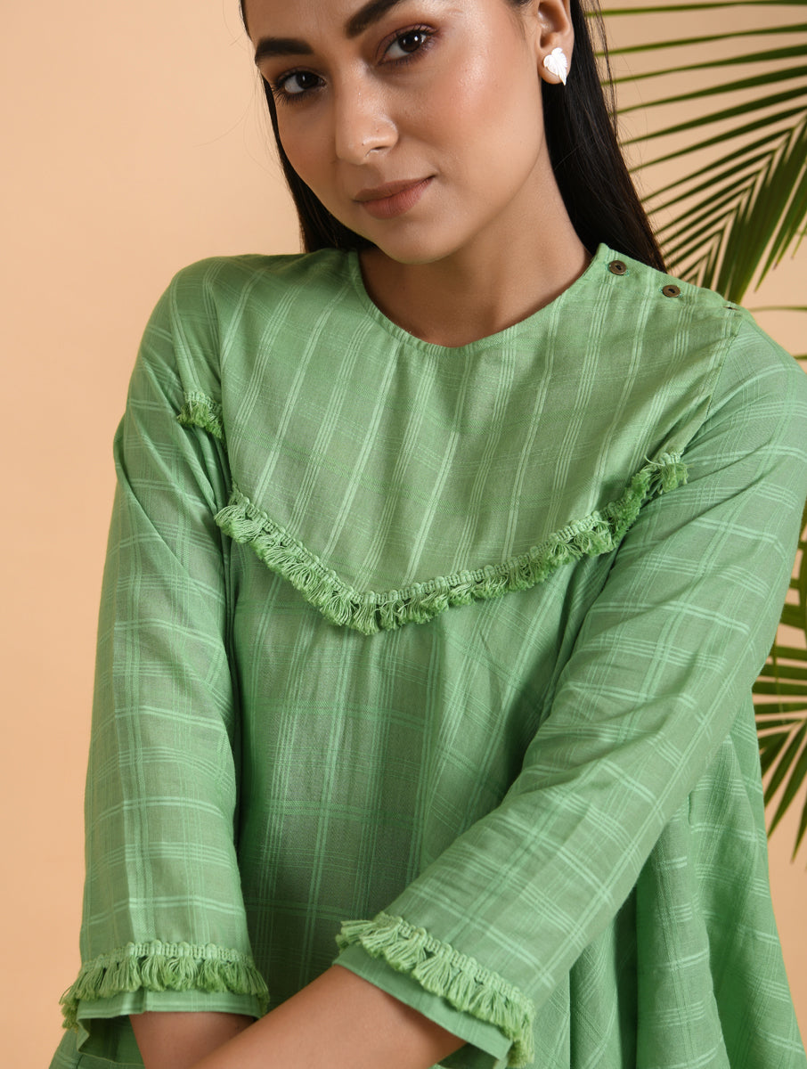Yellow Asymmetrical Cotton Top with Tassels