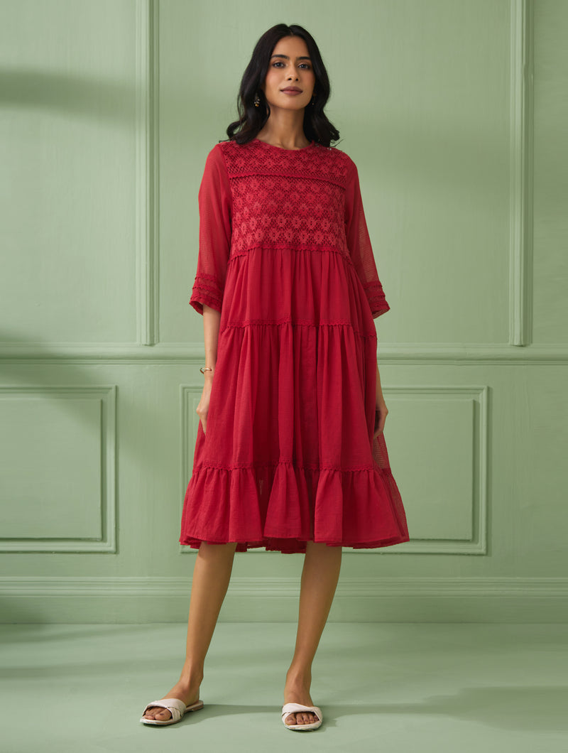 Rose Tiered Lace Dress
