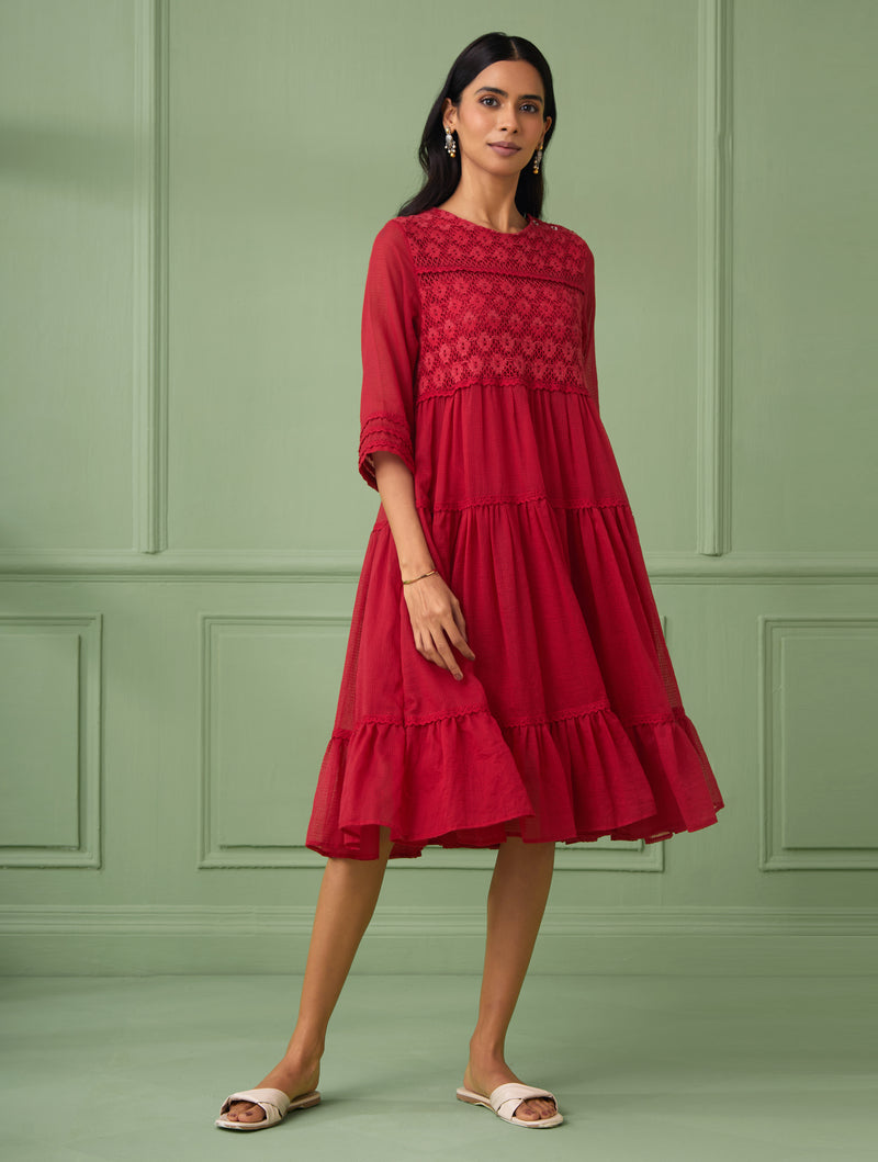 Rose Tiered Lace Dress