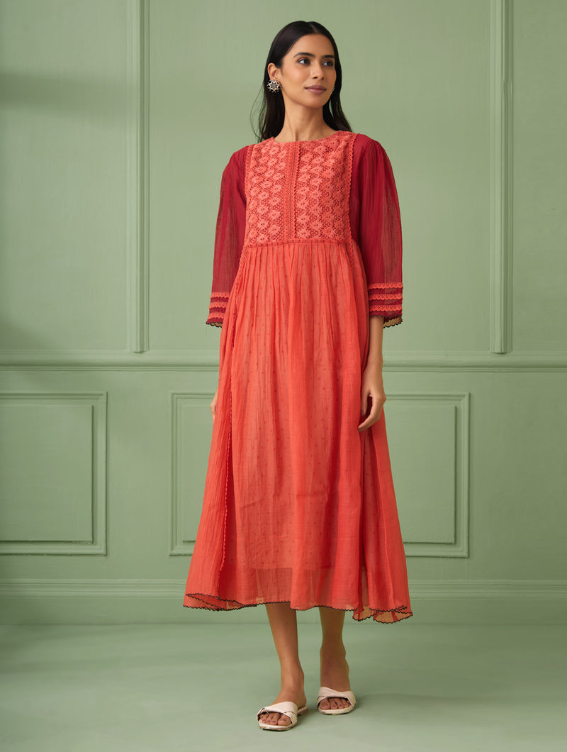 Rose-Coral Maxi Dress With Slip