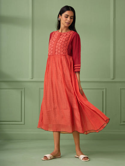 Rose-Coral Maxi Dress With Slip