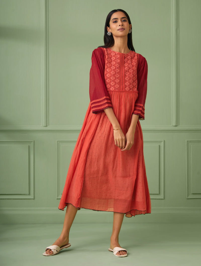 Rose-Coral Maxi Dress With Slip