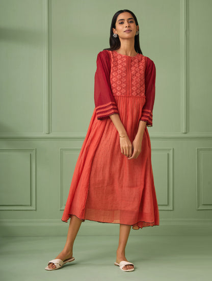 Rose-Coral Maxi Dress With Slip