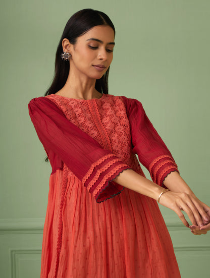 Rose-Coral Maxi Dress With Slip