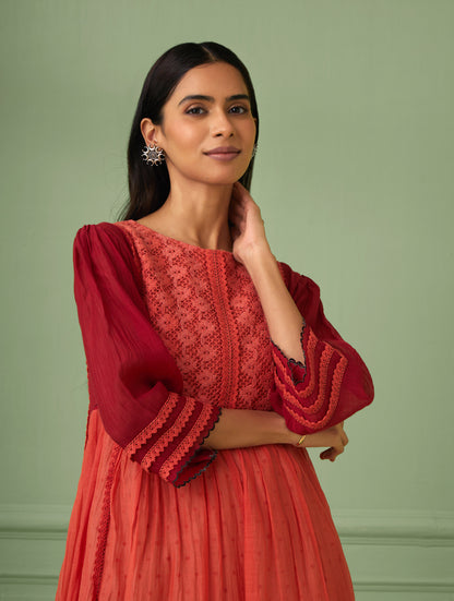 Rose-Coral Maxi Dress With Slip
