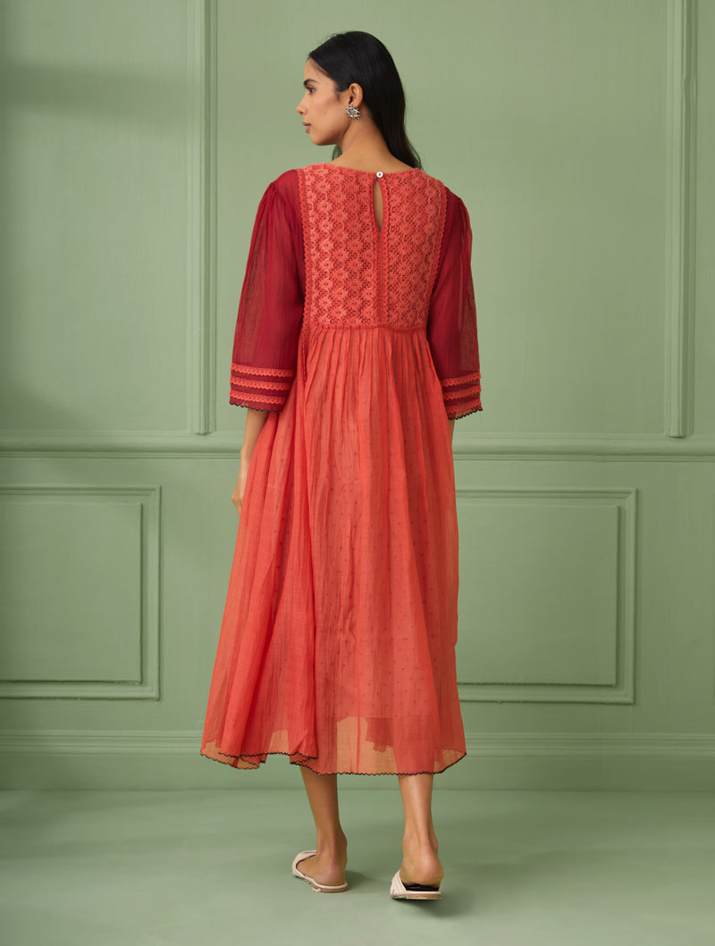 Rose-Coral Maxi Dress With Slip
