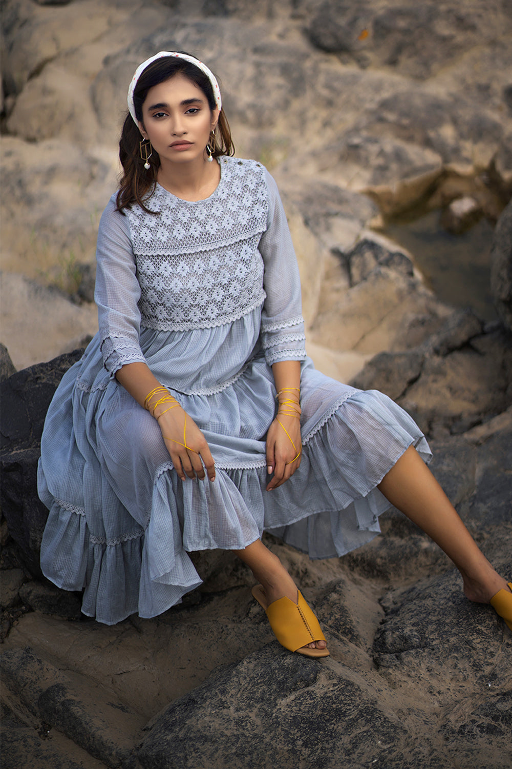 Multiprint Tiered Lace Dress