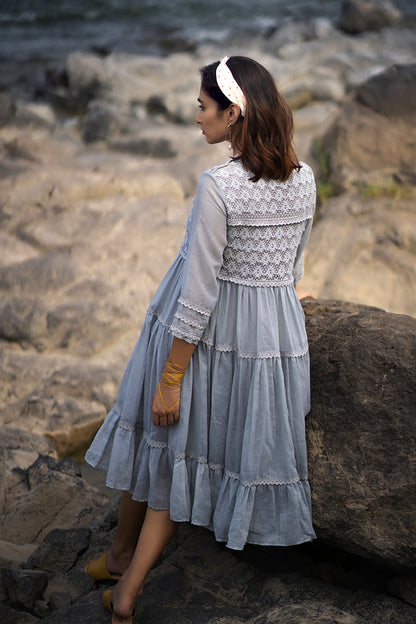 Multiprint Tiered Lace Dress