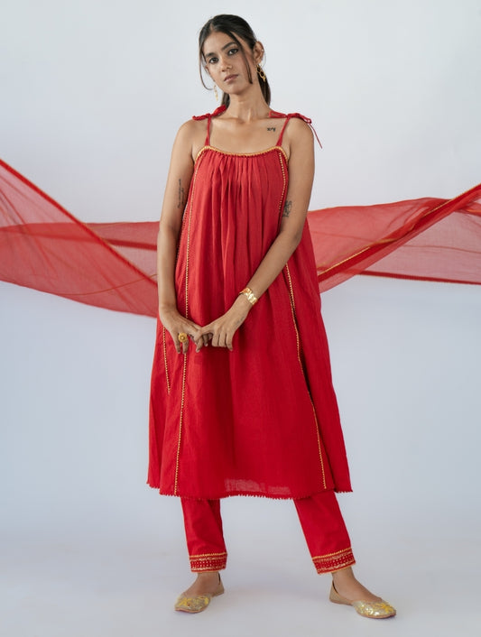 Red Lovebird Kurta Set