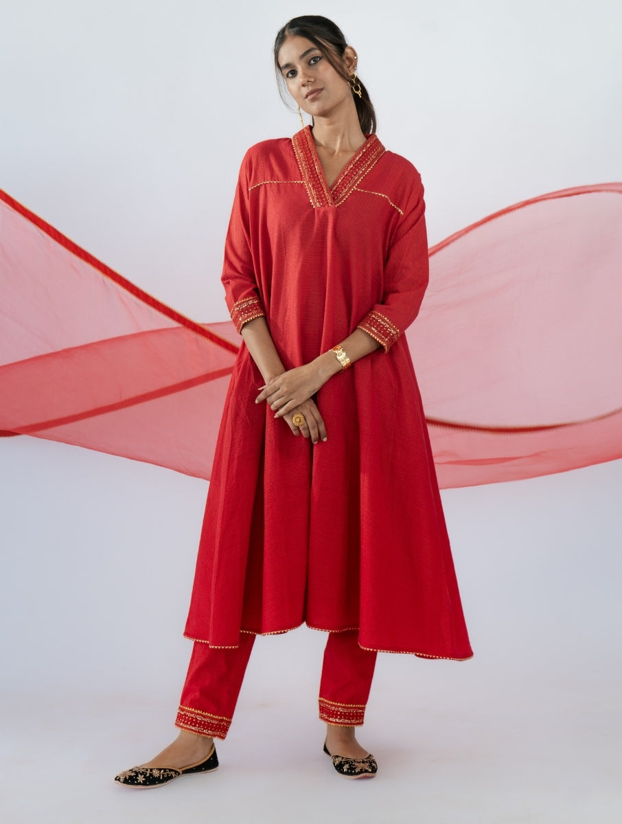 Red Umbrella-cut Kurta set