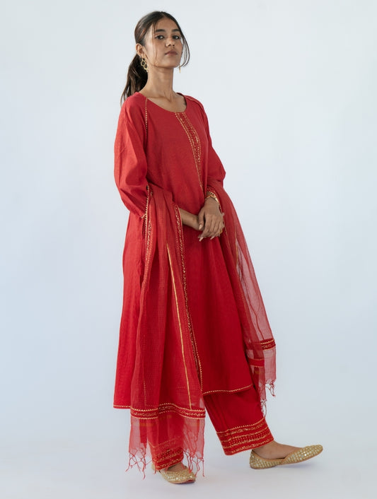 Red Kota Doria Dupatta