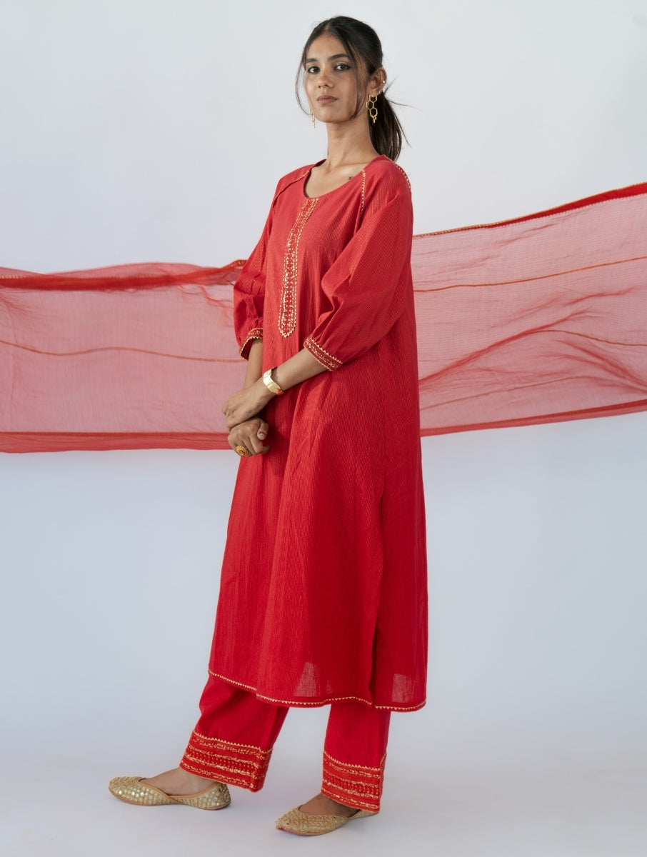 Red Raglan Sleeve Kurta Set