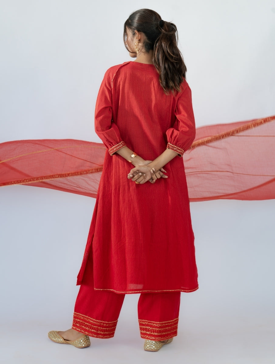 Red Raglan Sleeve Kurta Set