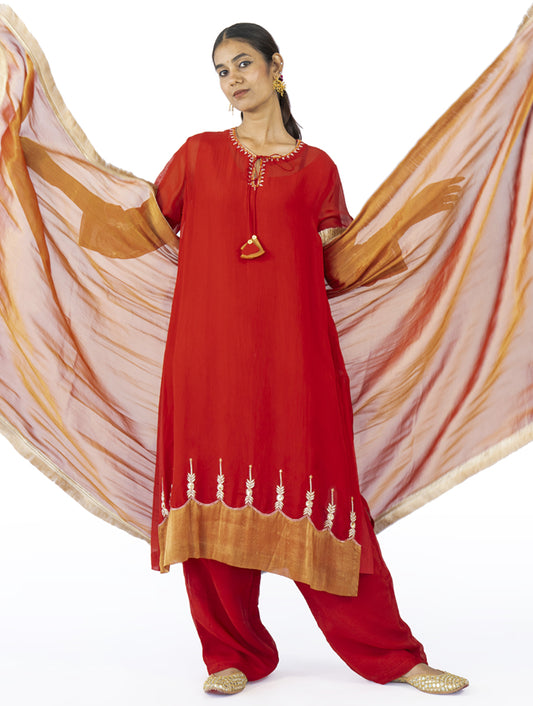 Red Organza Kurta Set