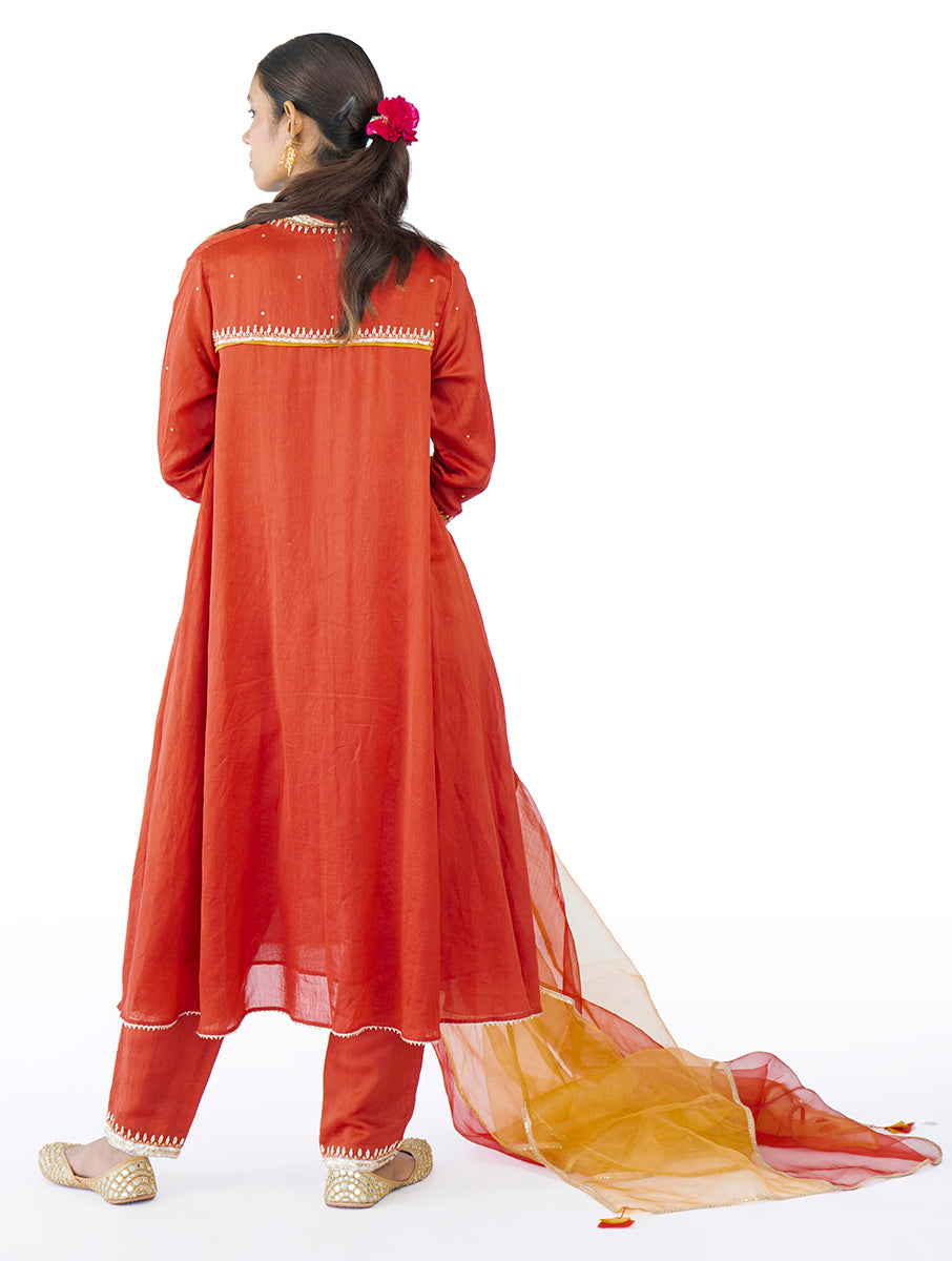 red Chanderi Kurta Set