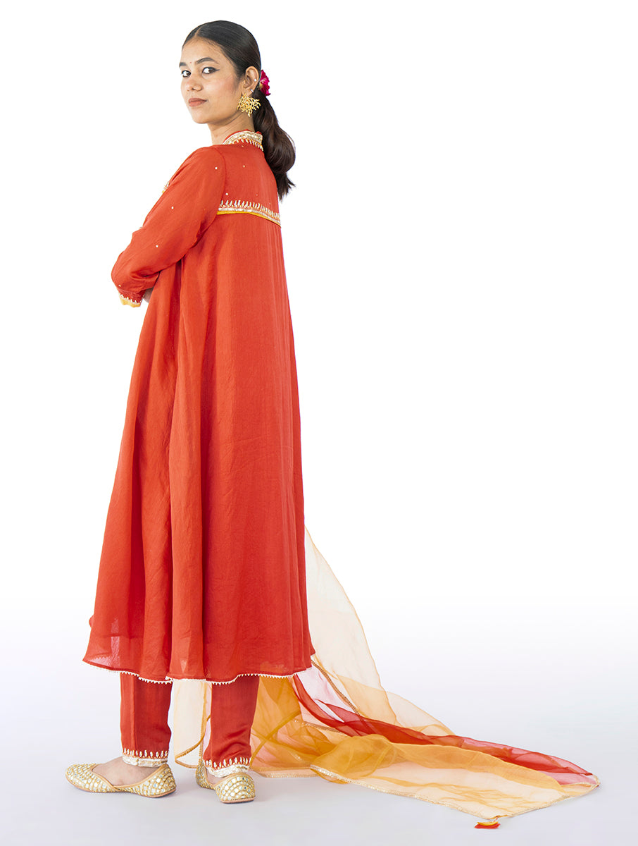 red Chanderi Kurta Set