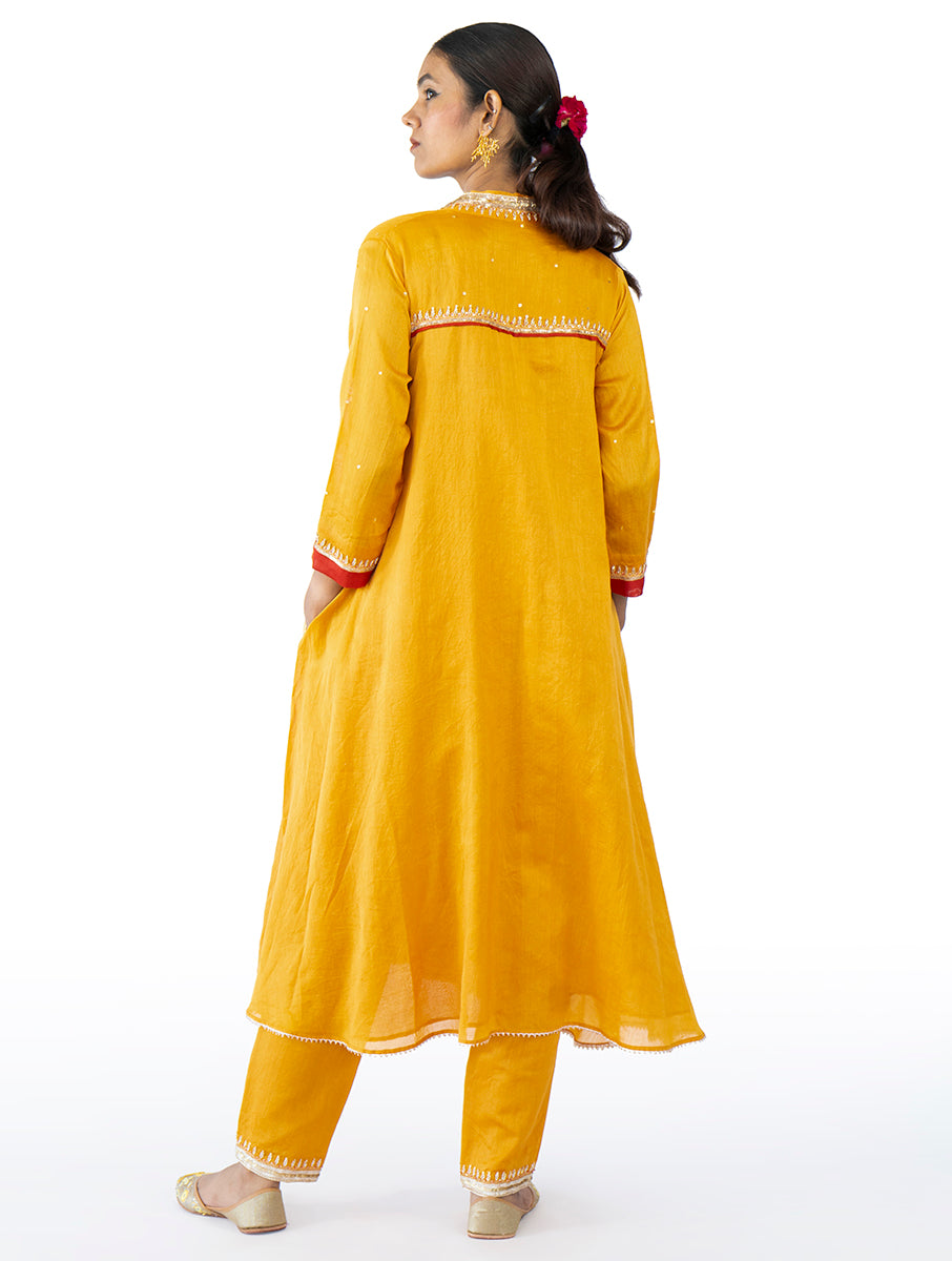 Mustard Chanderi Kurta Set