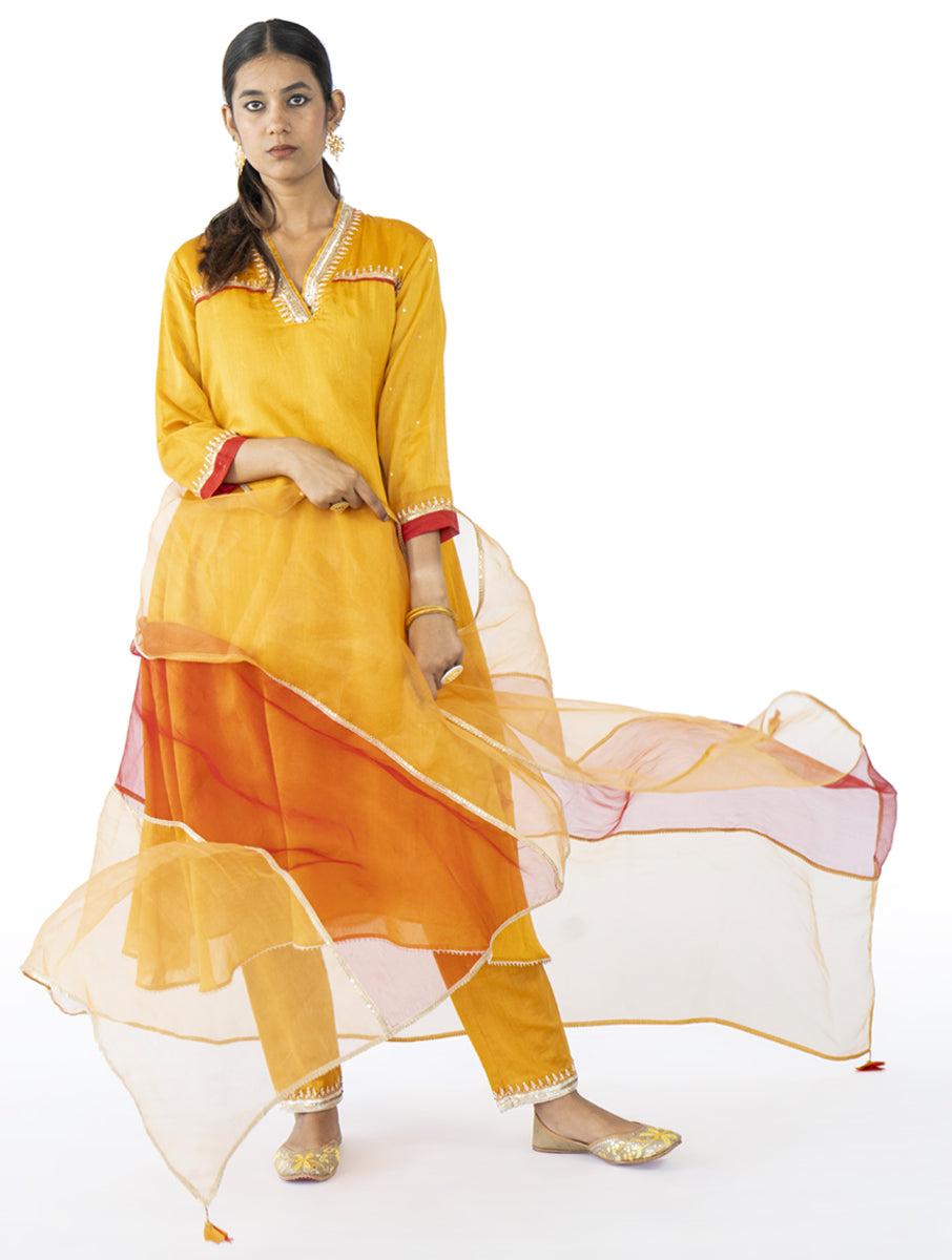 Red-Mustard Organza Dupatta