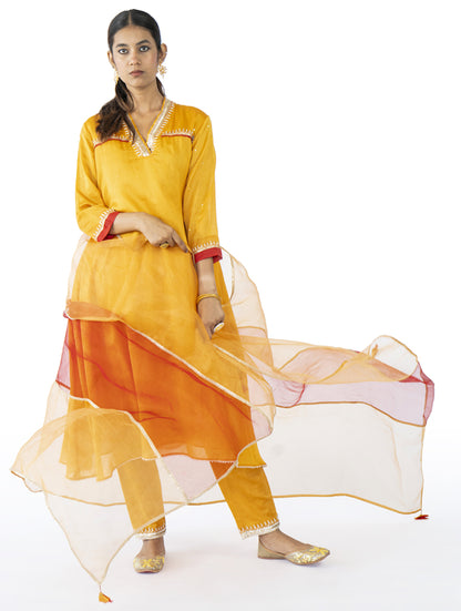 Red-Mustard Organza Dupatta