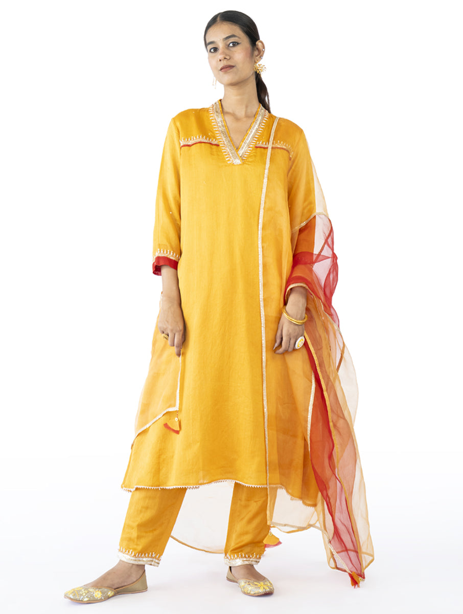 Red-Mustard Organza Dupatta