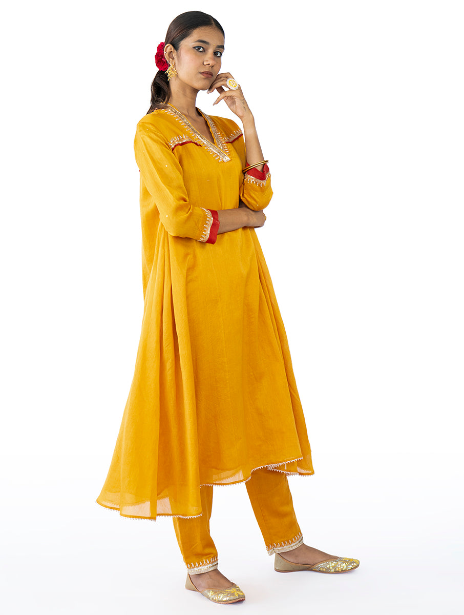 Mustard Chanderi Kurta Set