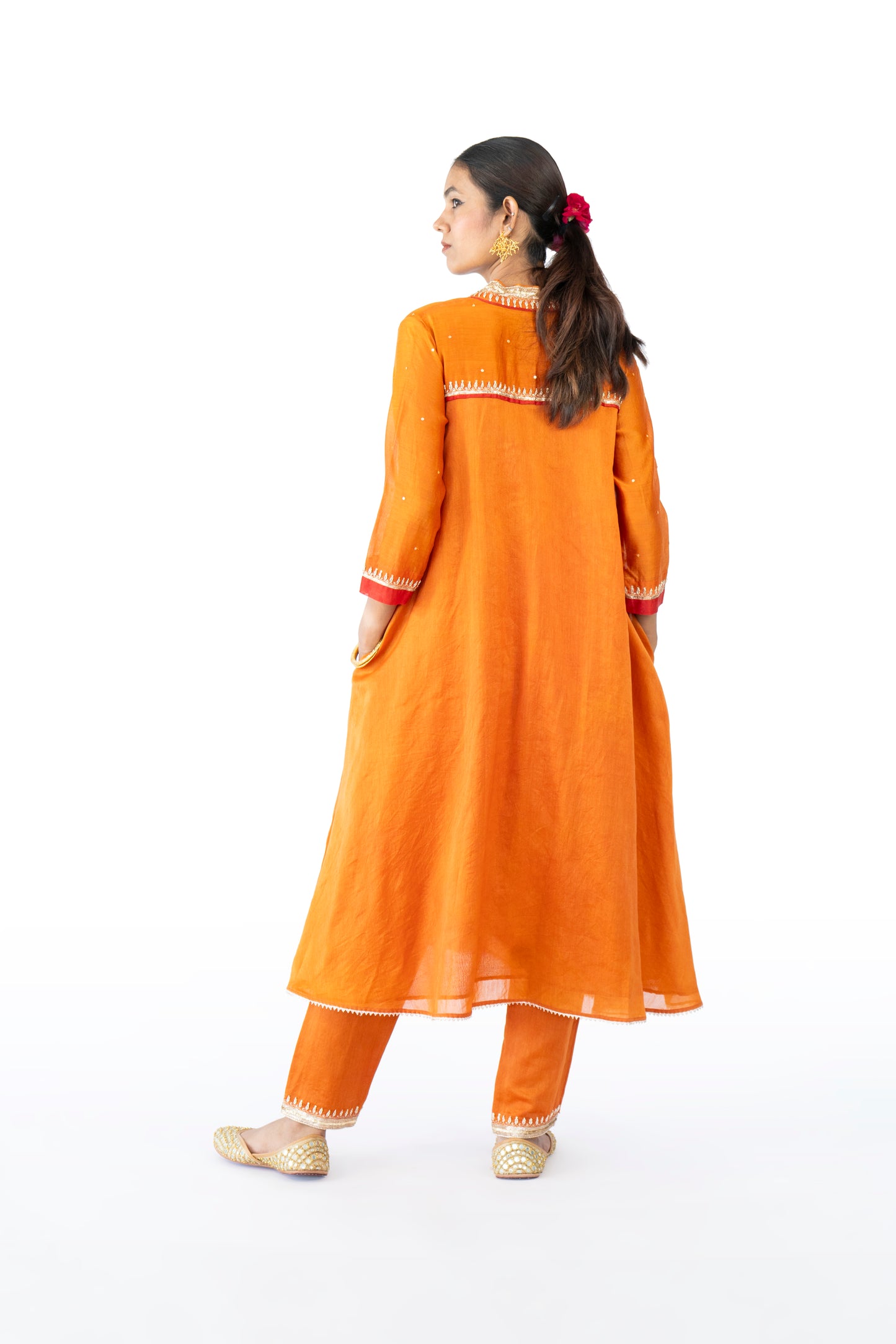 red Chanderi Kurta Set