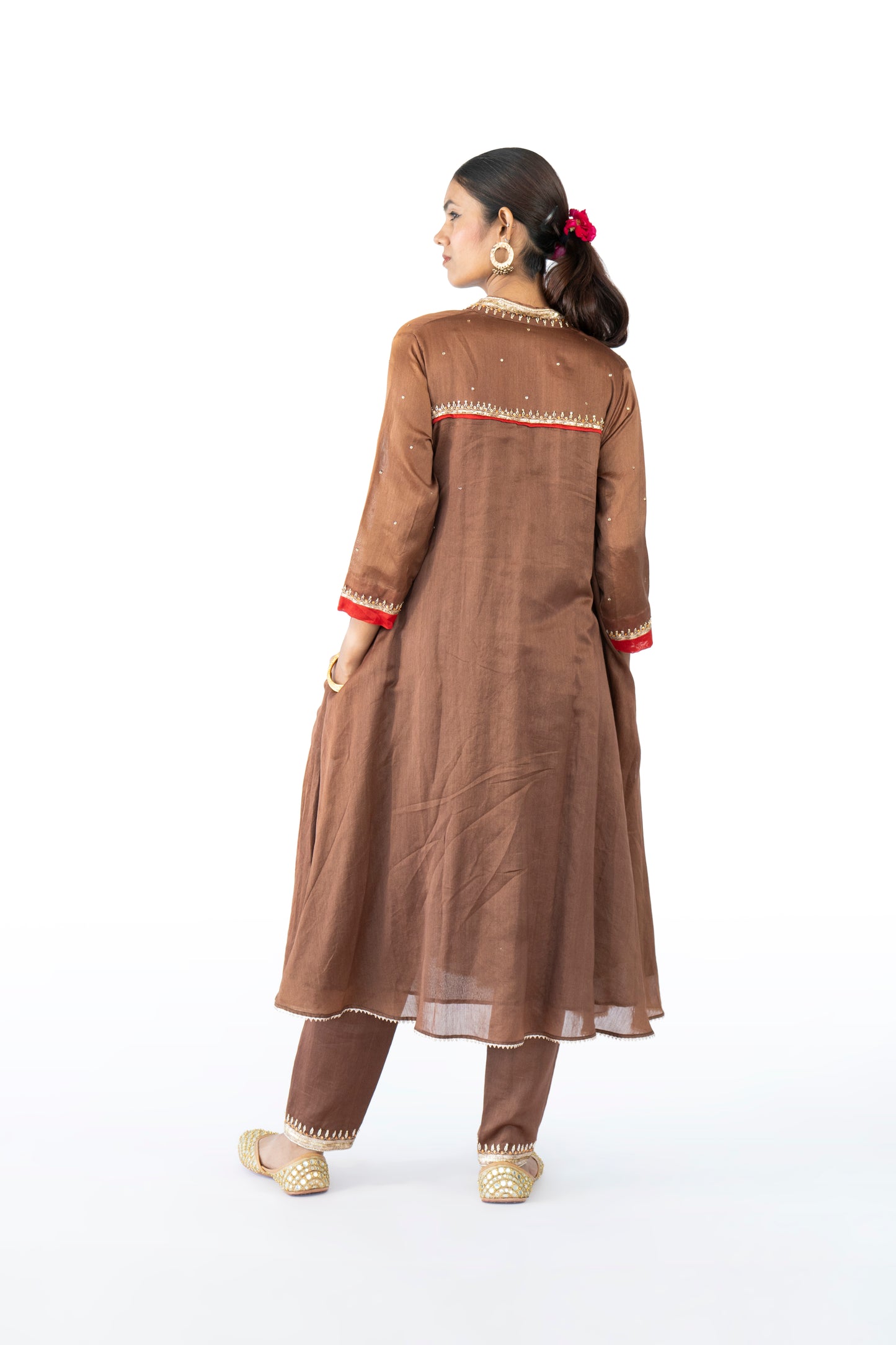 red Chanderi Kurta Set