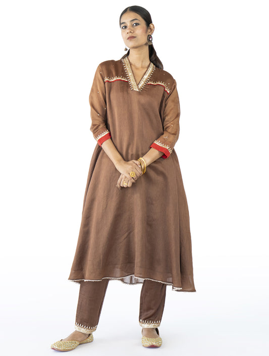 Brown Chanderi Kurta Set