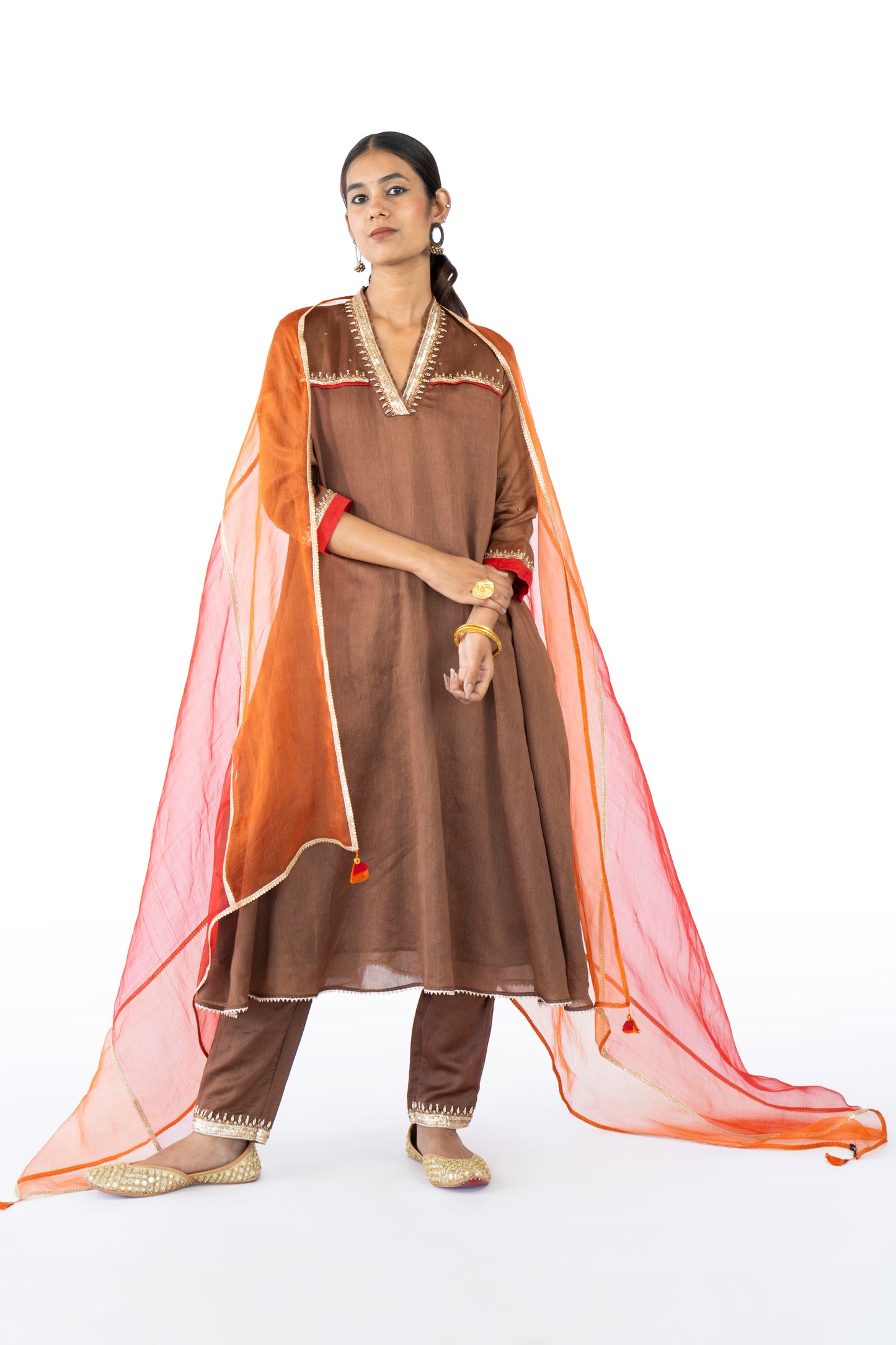red Chanderi Kurta Set