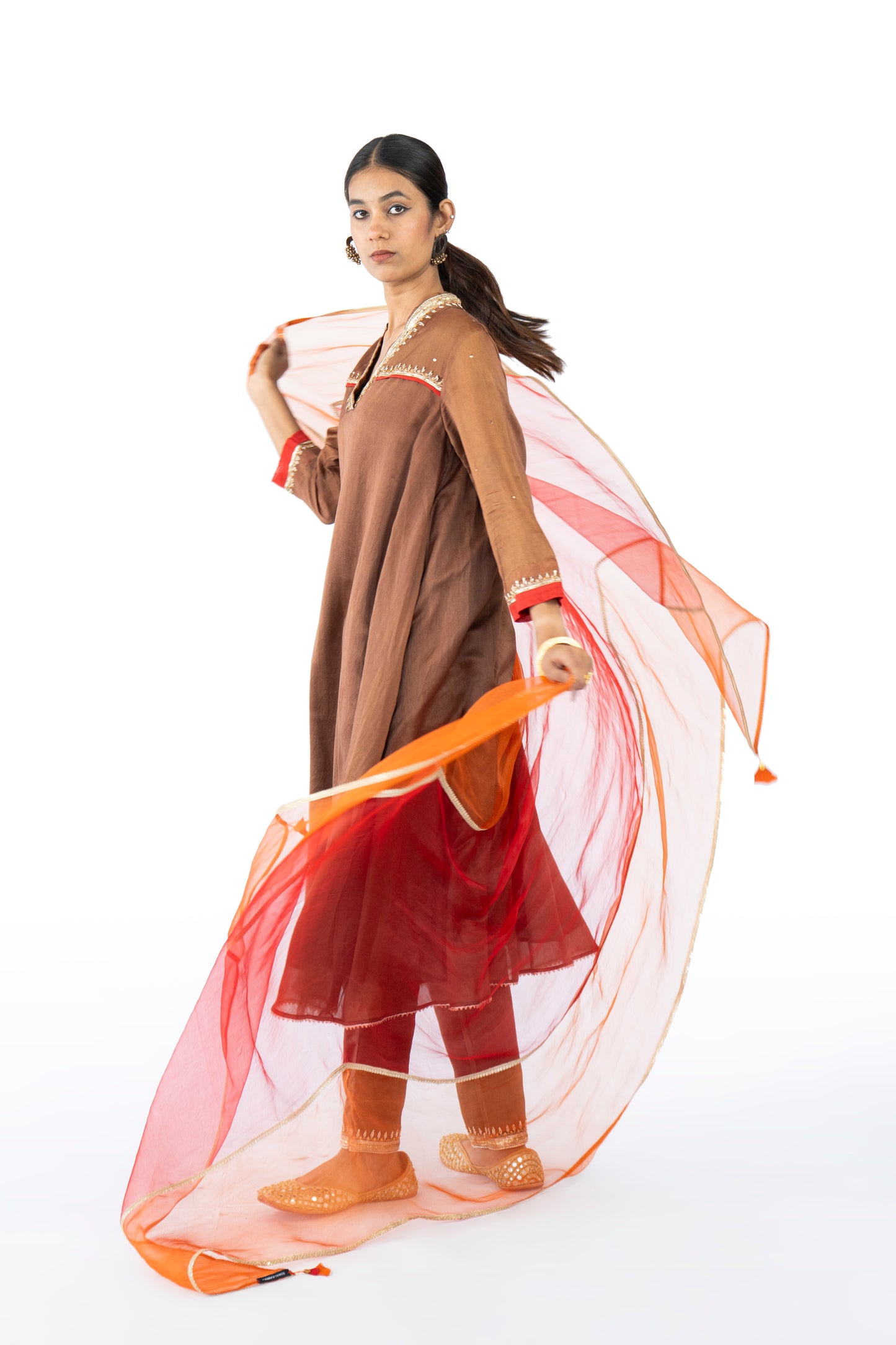 red Chanderi Kurta Set