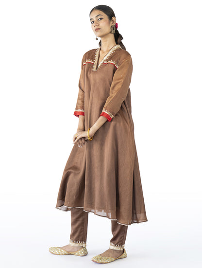 Brown Chanderi Kurta Set