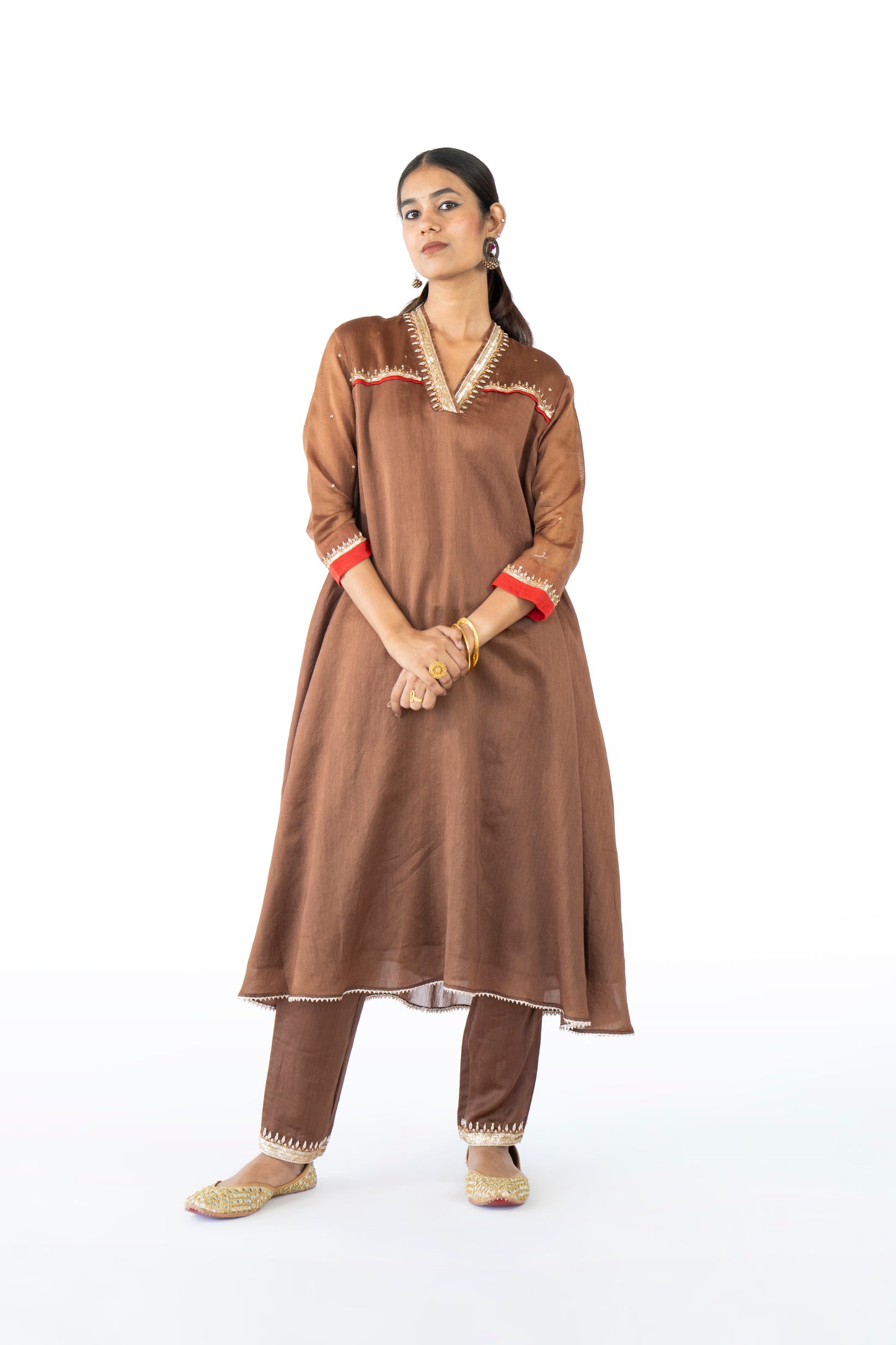 red Chanderi Kurta Set