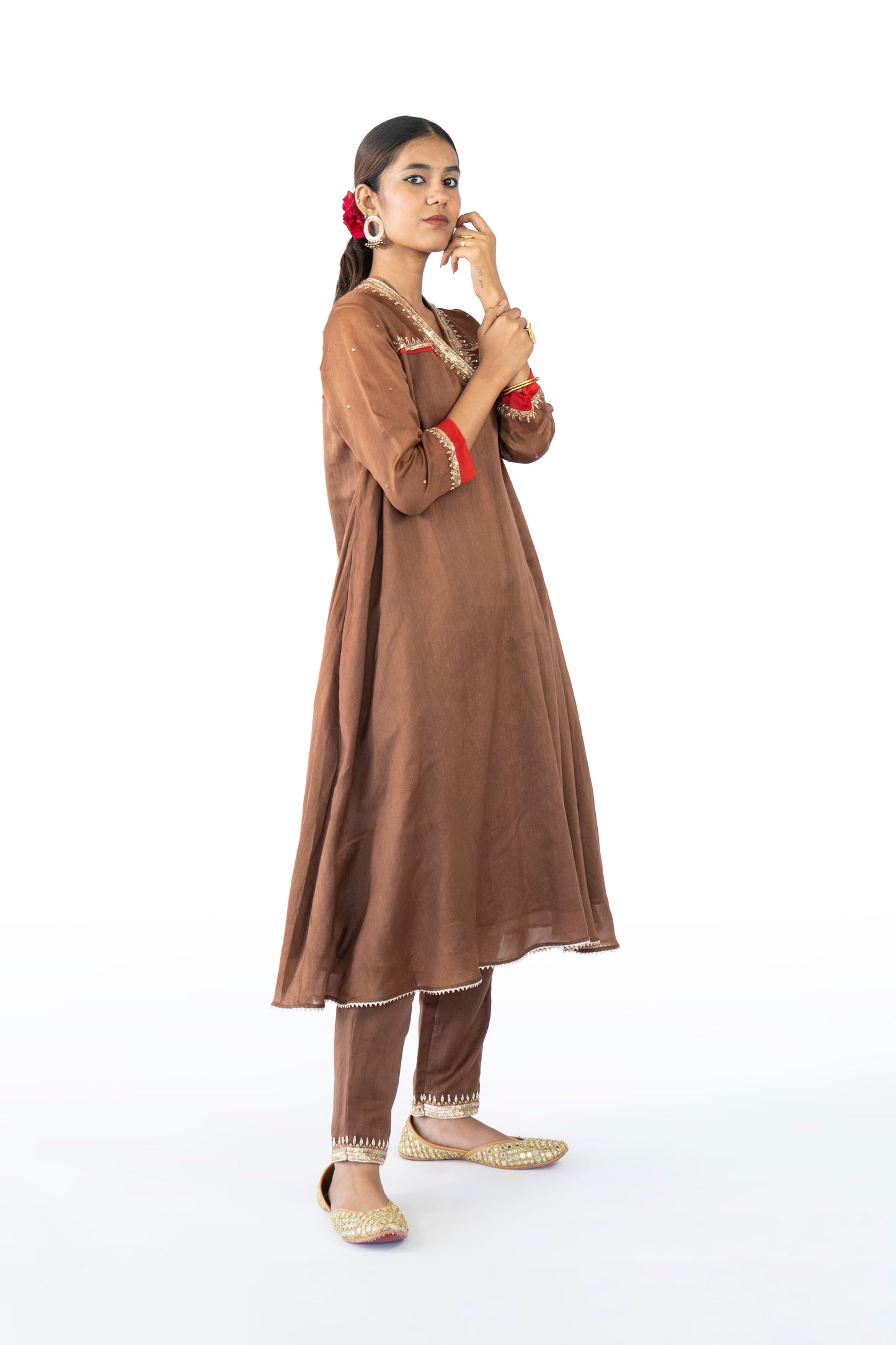 red Chanderi Kurta Set