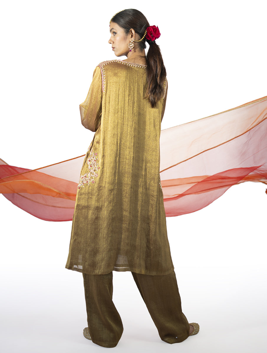 Brown Tissue Kurta Set