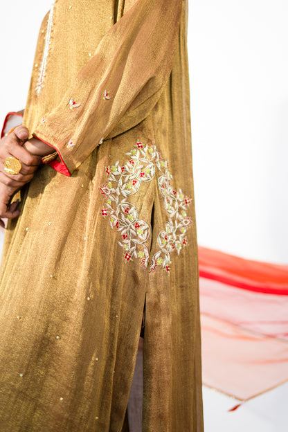 Orange Tissue Kurta Set