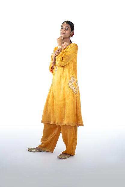 Brown Tissue Kurta Set